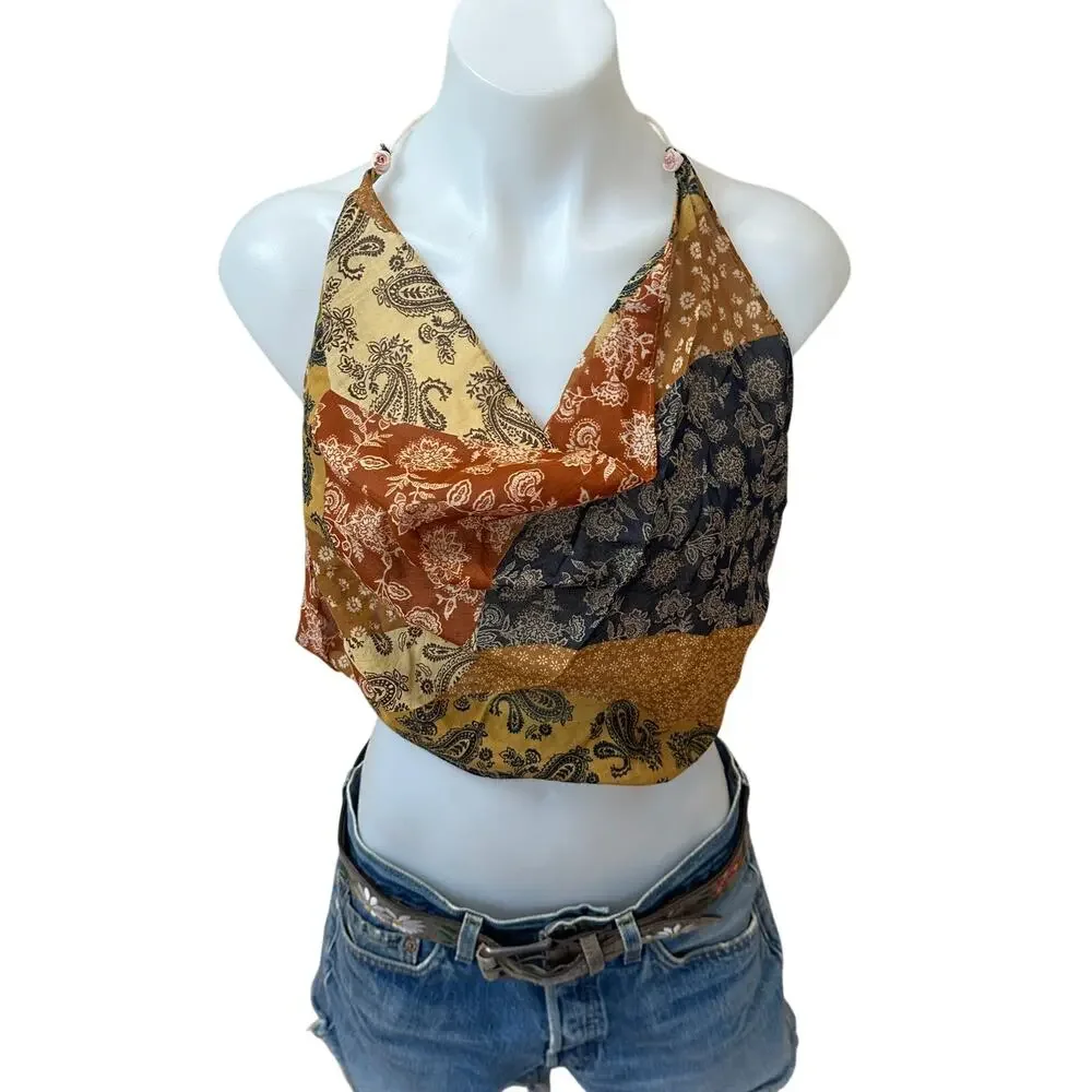 Bandana Halter Top Cropped One Size Western Patchwork Festival Convertible - Picture 5 of 10